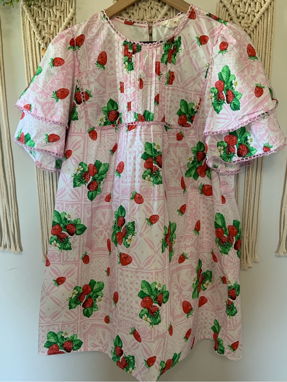 PEACH LOVE CALIFORNIA Berry Bliss Pink Cotton Strawberry Dress Size Medium - Picture 2 of 11